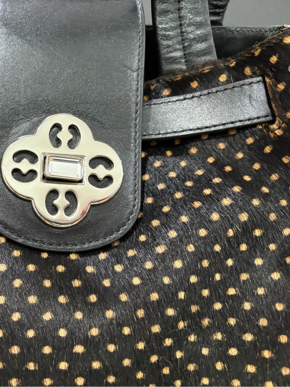 My Flat In London Black and Tan Animal Print Mixed Media Tote, Lux, Glam, Chic